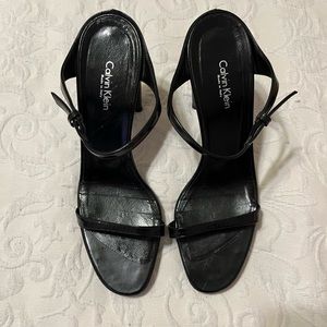 Calvin Klein - black strappy leather heels sandals - size 7.5